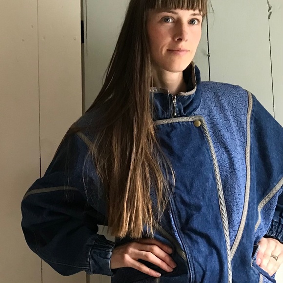 🎉H.P. Vintage Floral Denim Coat Jean Jacket L - Picture 2 of 15